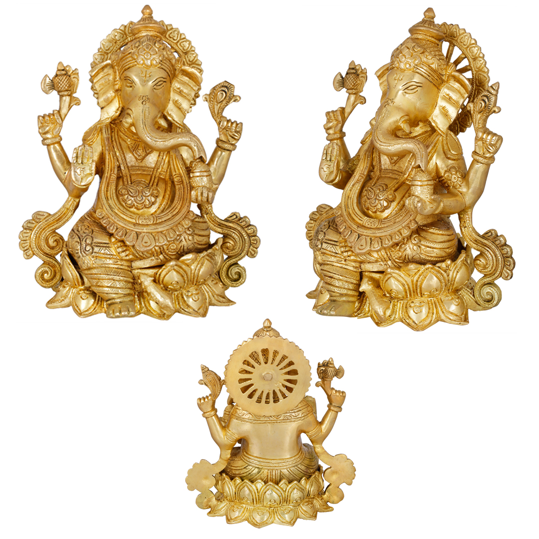 Get Vighnaharata Kamalasana Ganesha Brass Statues By Exotic India Art