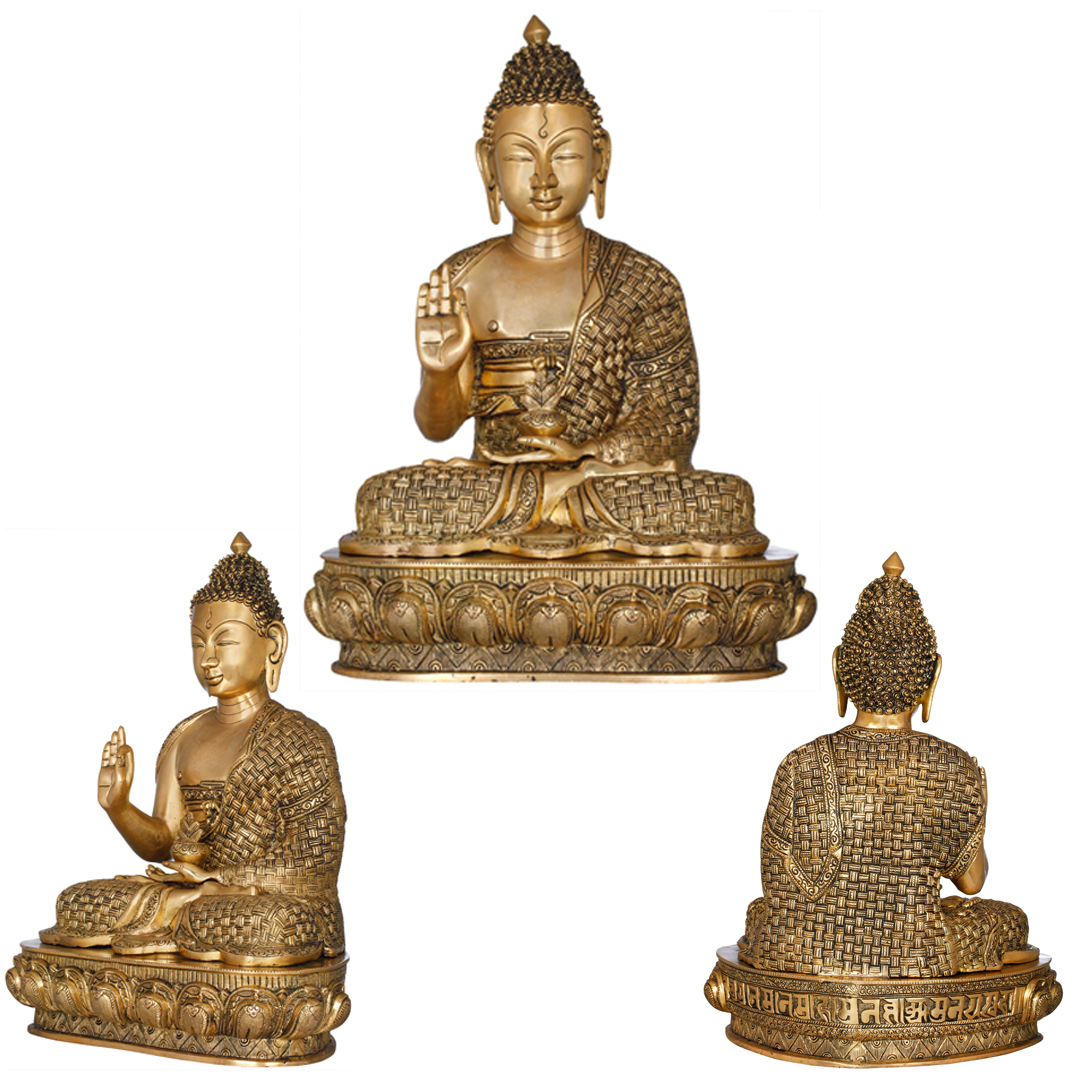 Get Padamasana Lord Buddha Clad In A Superbly Woven Robe Brass Statue
